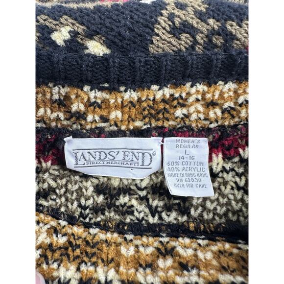 Lands End Tapestry Country Primitive Womens Large Christmas Floral Knit Sweater - Picture 3 of 7